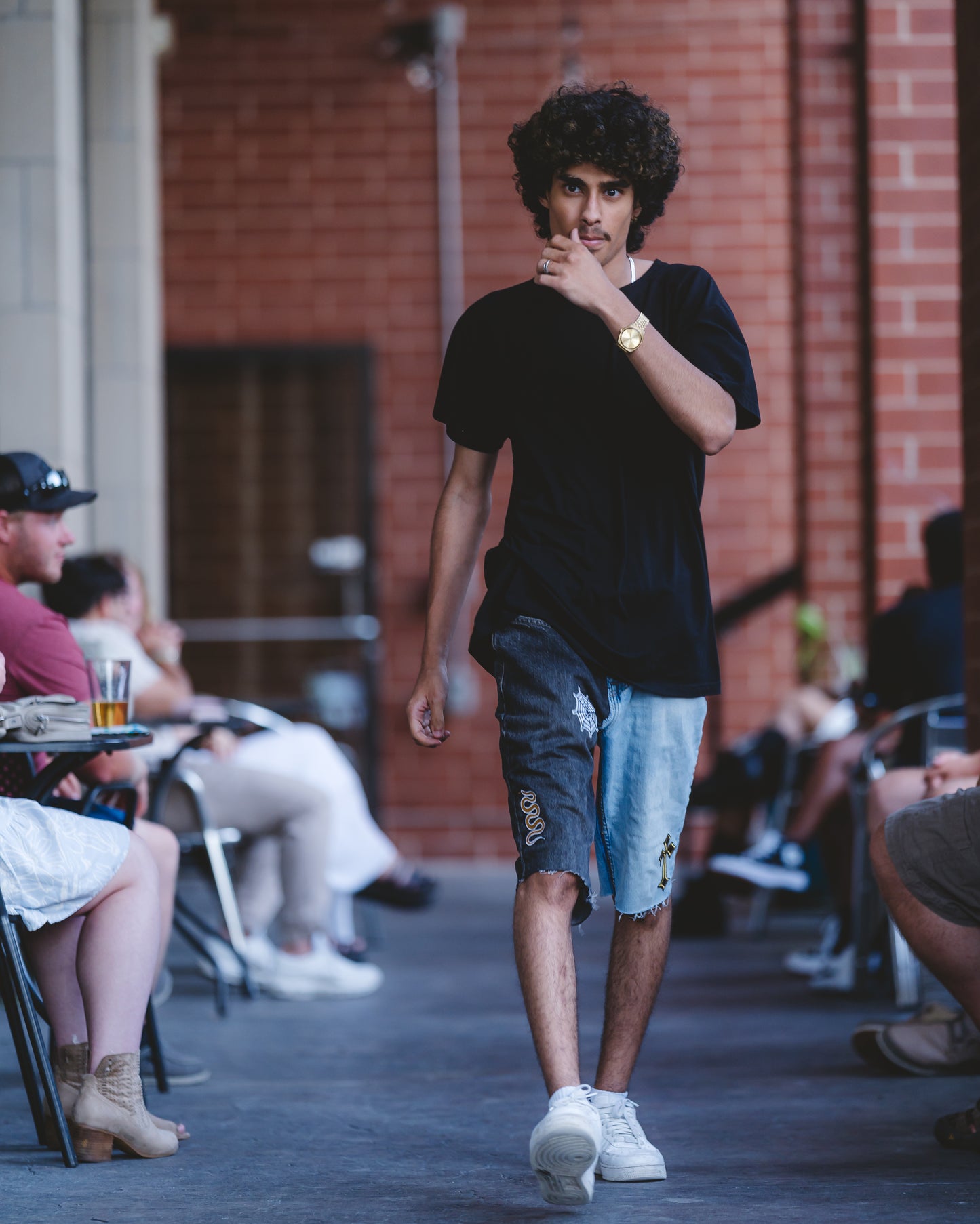 "Onyx and Indigo" Patchwork Denim Shorts
