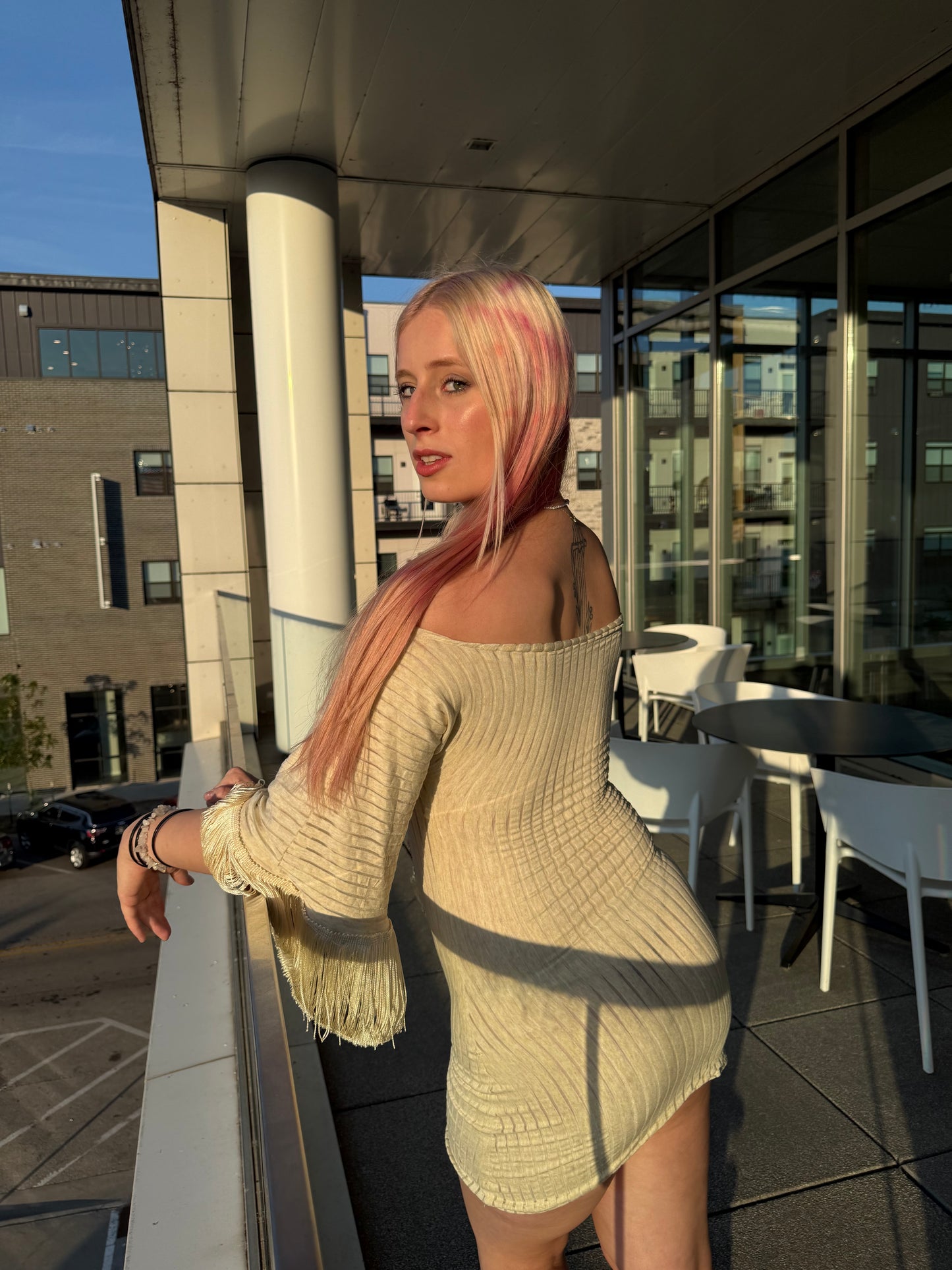 “Ivory Whispers” Off-Shoulder Dress