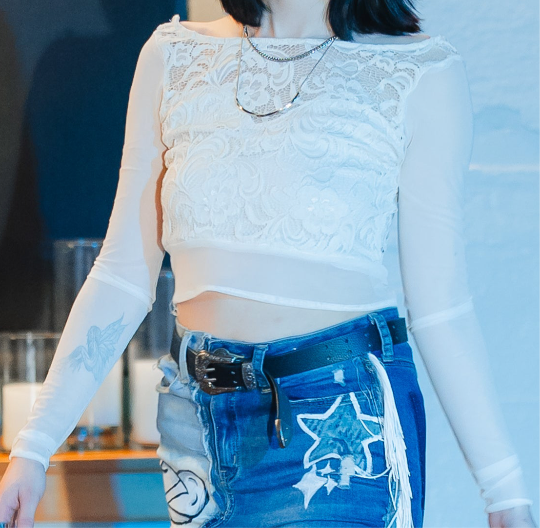 “White Lace Doves” Crop Top