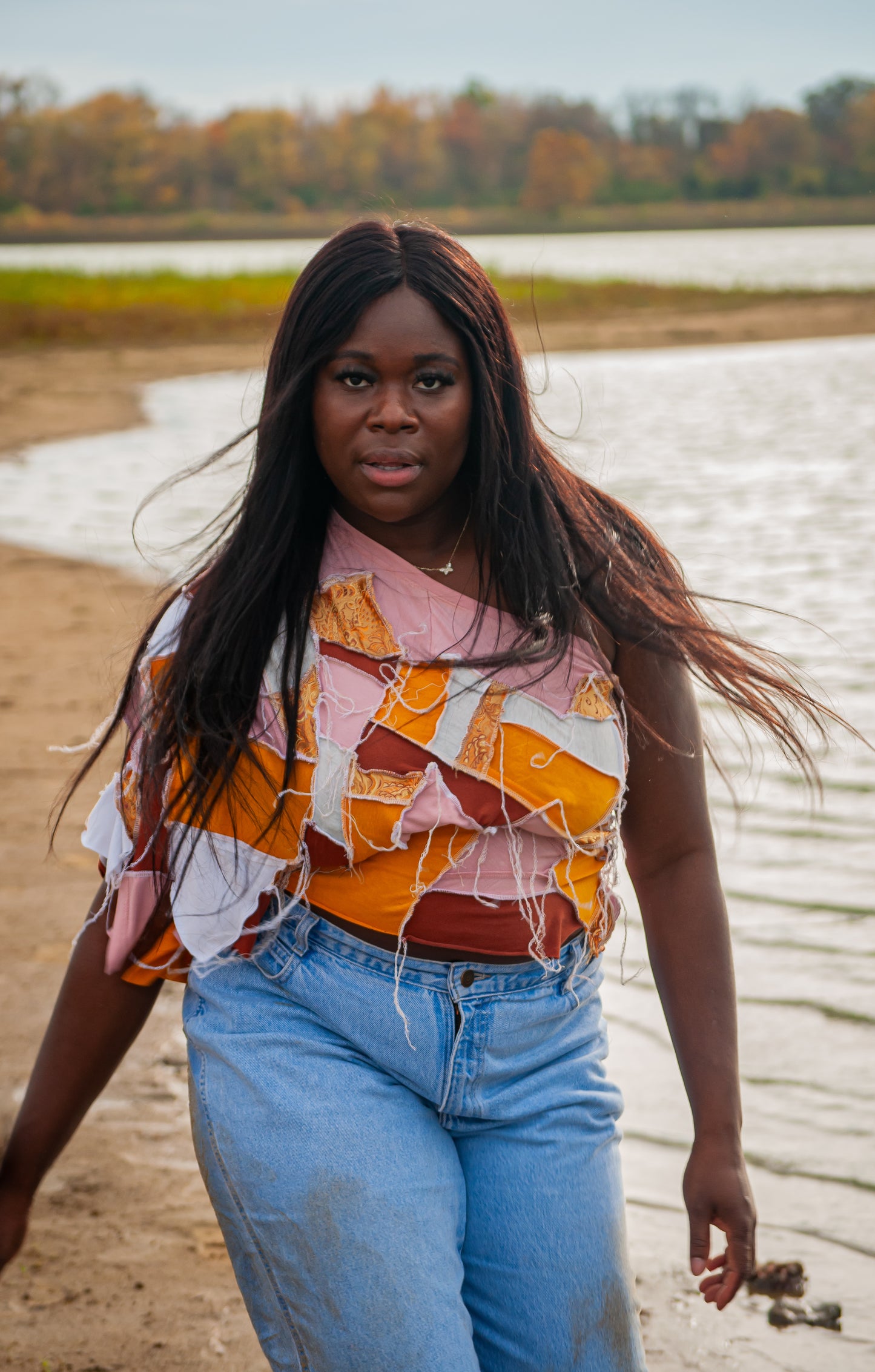 “Impossibly Stitched” One-sleeve over shoulder reverse seam top