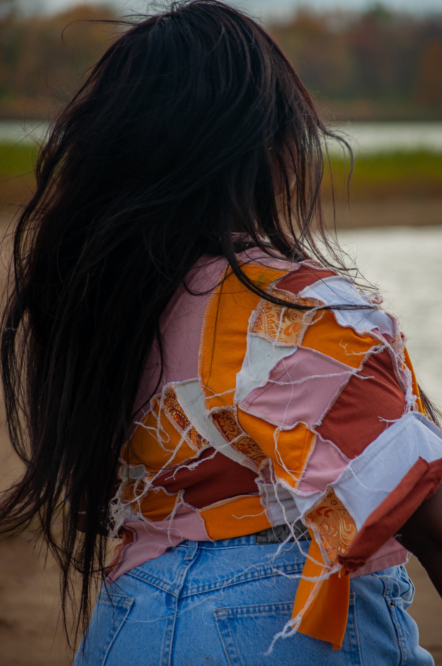 “Impossibly Stitched” One-sleeve over shoulder reverse seam top