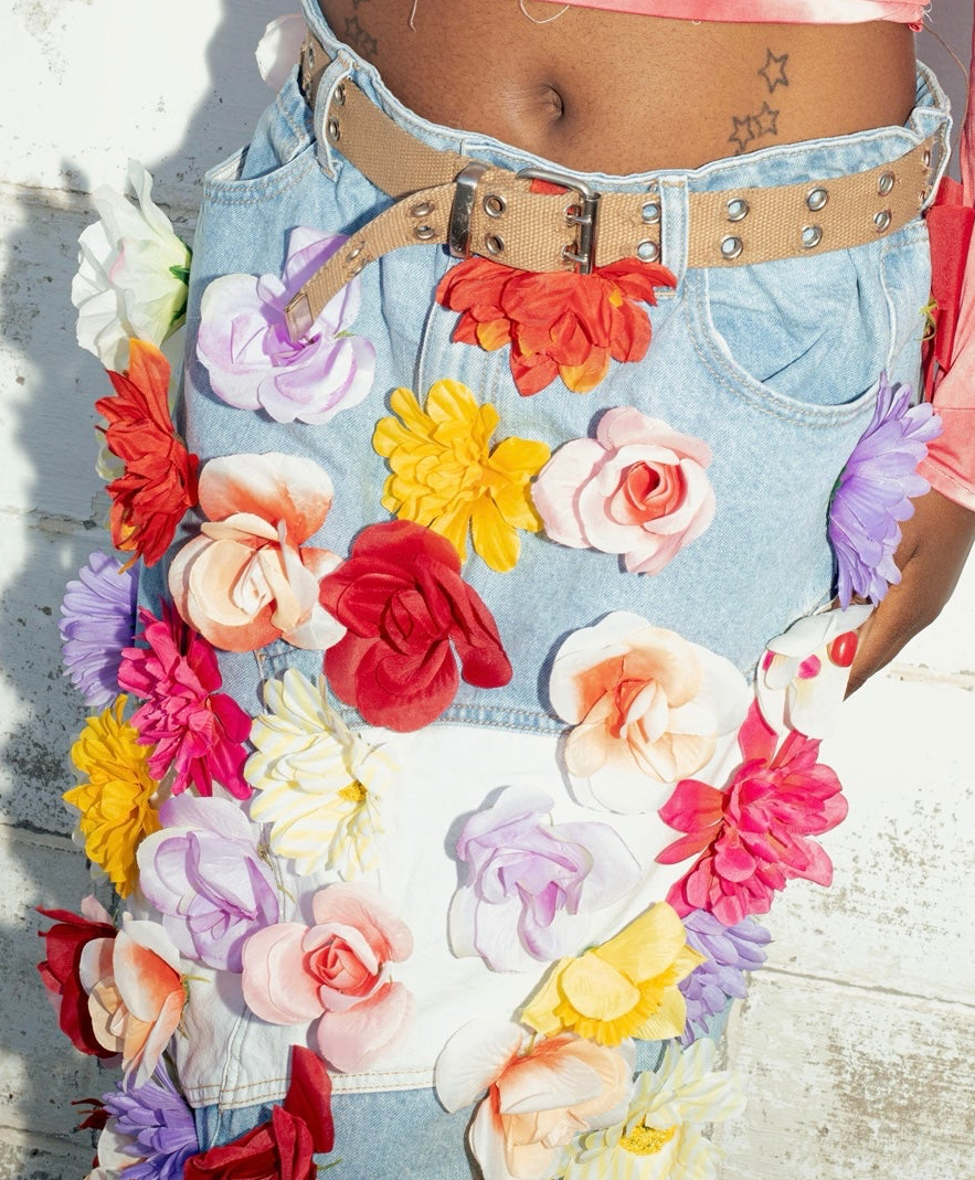 “Floral Fiend” Denim Maxi Skirt