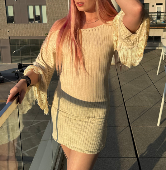 “Ivory Whispers” Off-Shoulder Dress