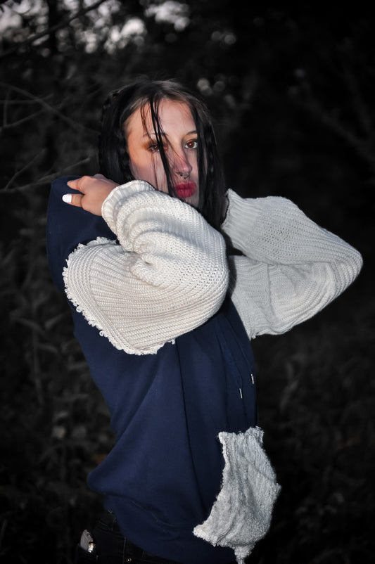 “Knit Baddie” Off-White Double Pocket Hoodie