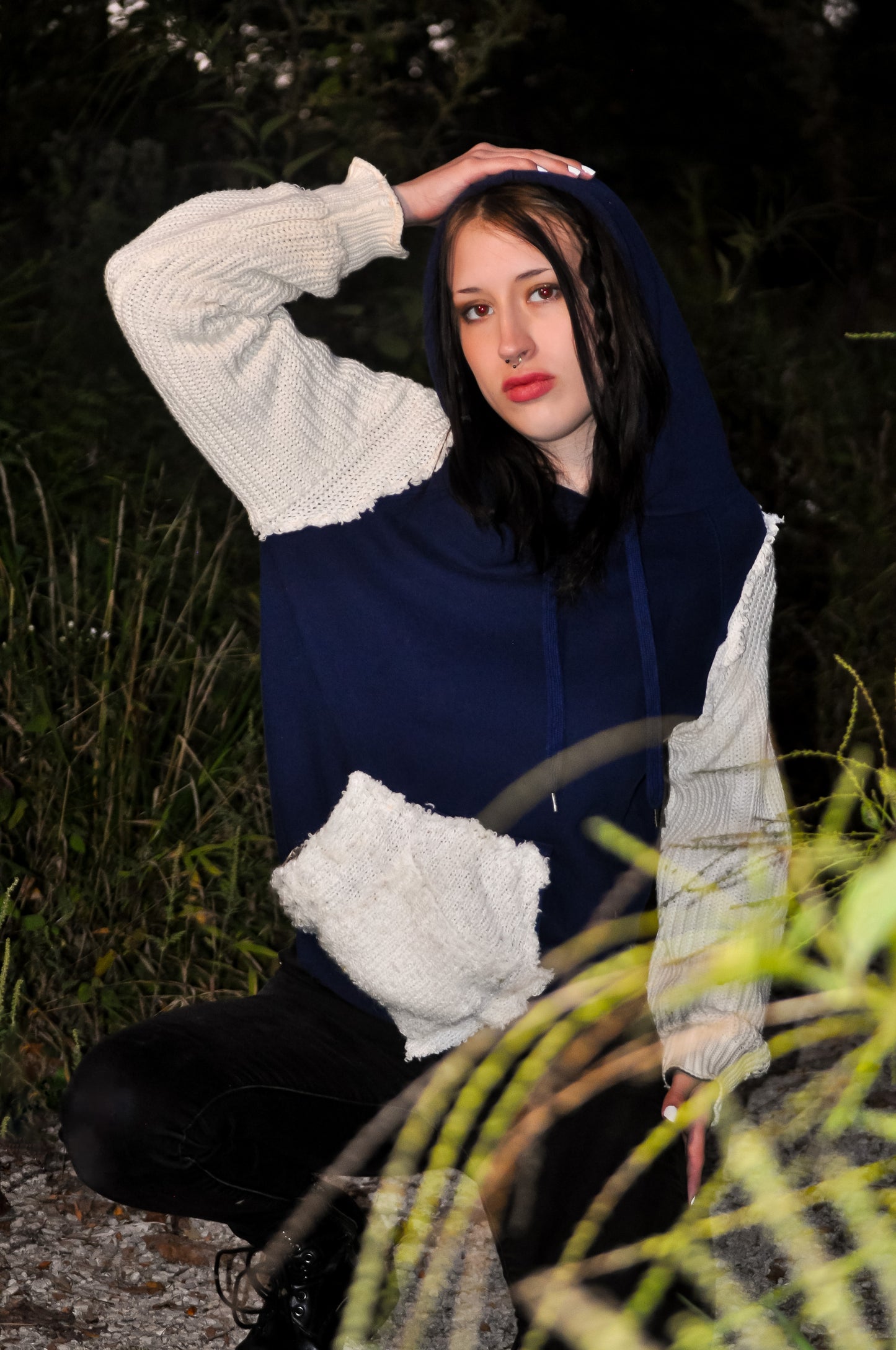 “Knit Baddie” Off-White Double Pocket Hoodie