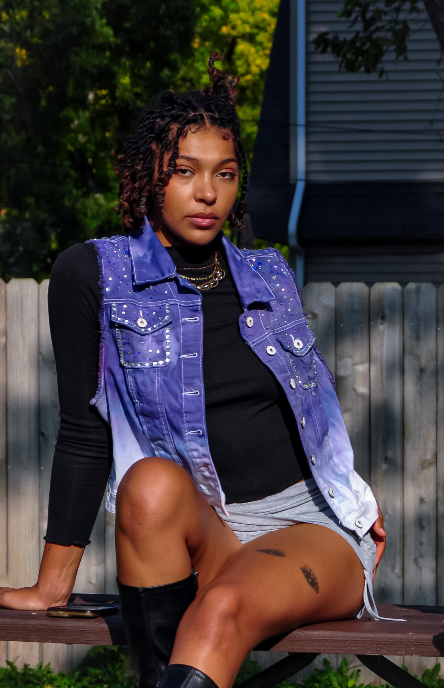 "Diamonds Aren't Forever" Rhinestone Drip Dyed Jean Vest
