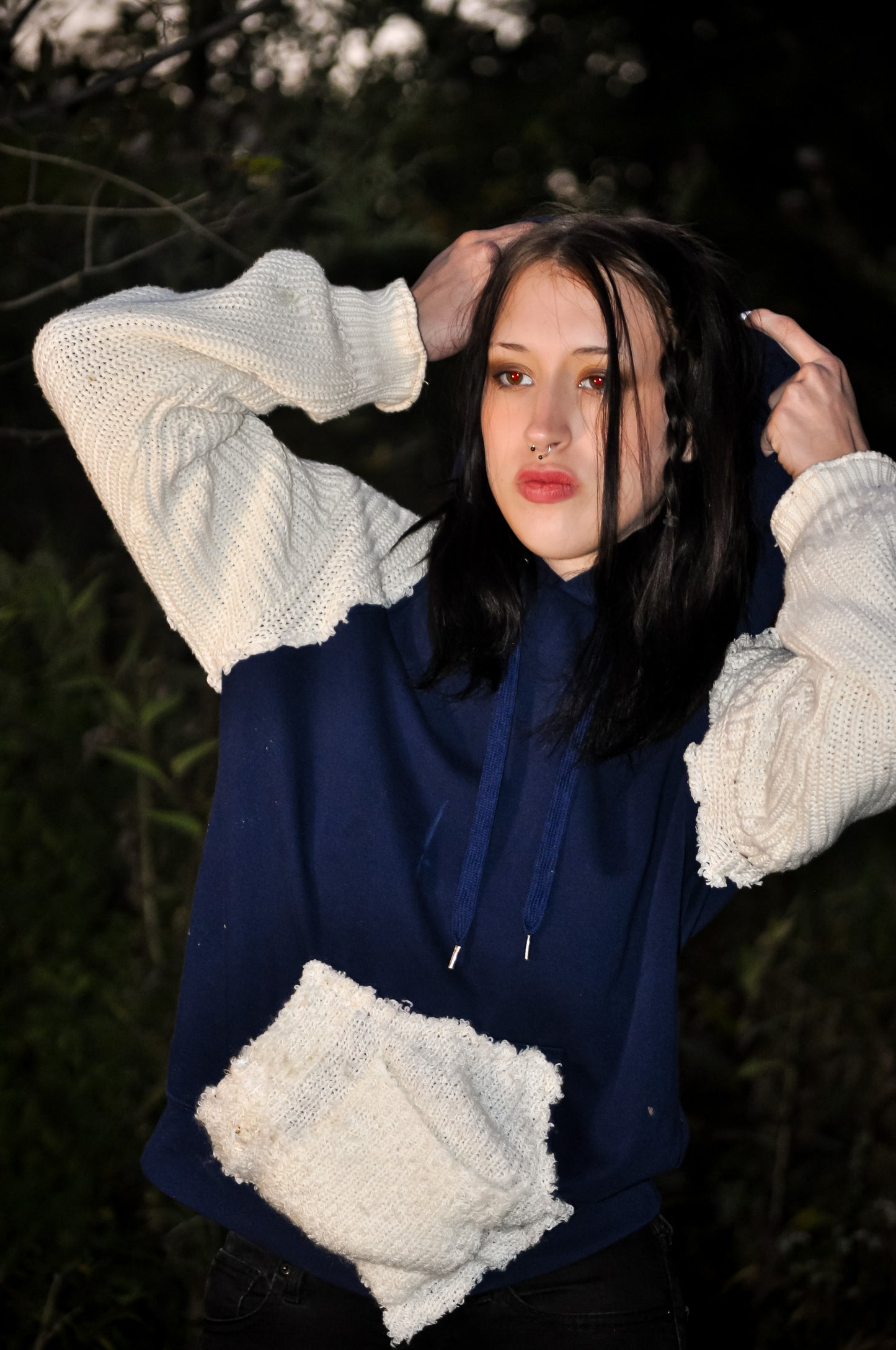 “Knit Baddie” Off-White Double Pocket Hoodie