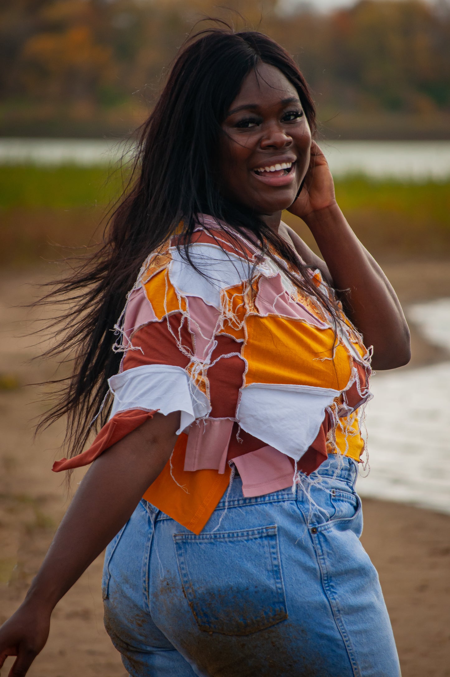 “Impossibly Stitched” One-sleeve over shoulder reverse seam top