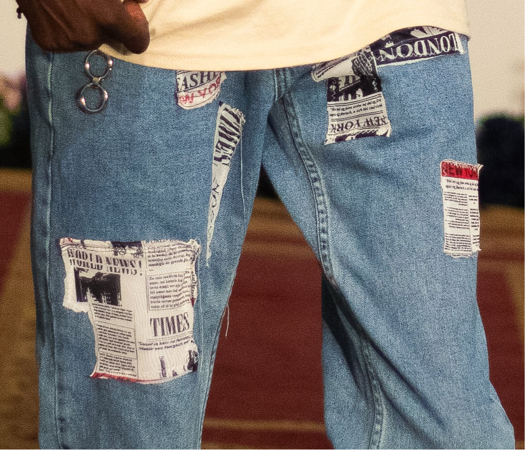 “News Flash” Reworked Denim Jeans
