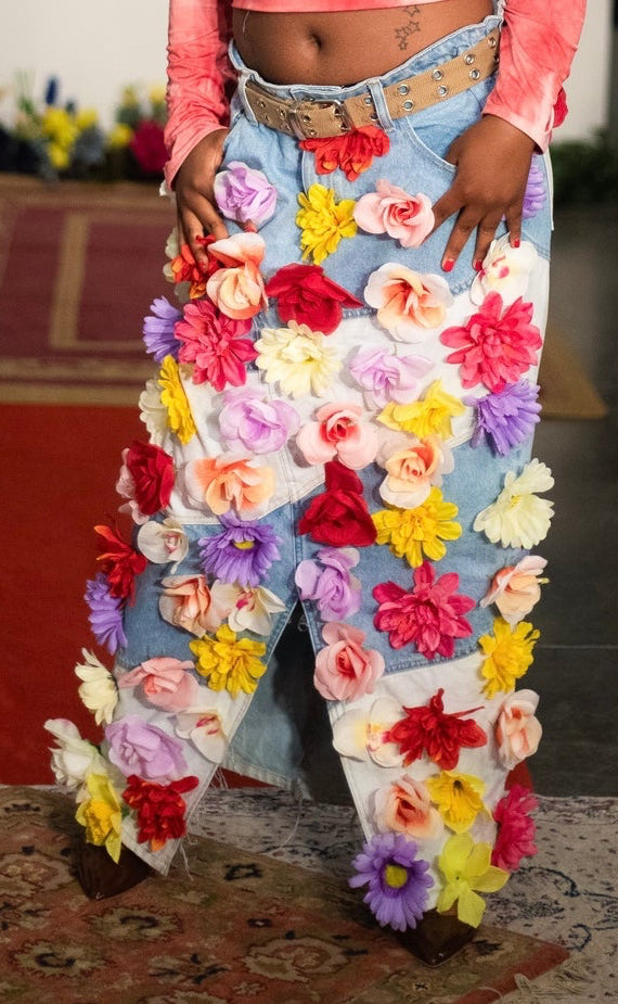 “Floral Fiend” Denim Maxi Skirt