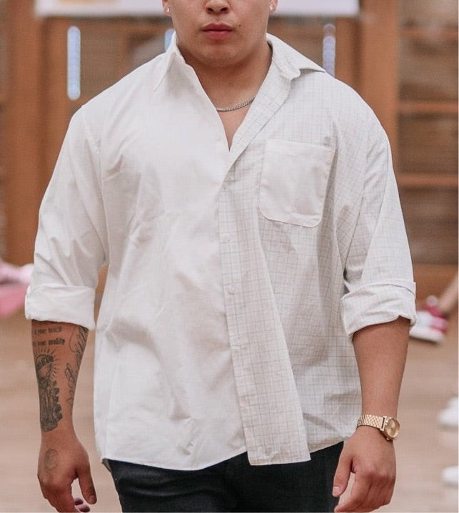 “Check the Fine Print” Men’s Half/Half Dress Shirt