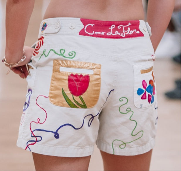 “Como La Flor” Custom Painted Logo Shorts