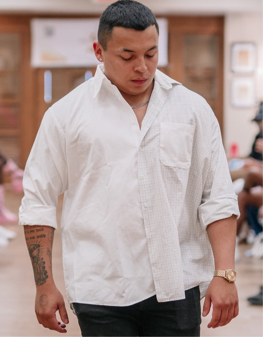 “Check the Fine Print” Men’s Half/Half Dress Shirt