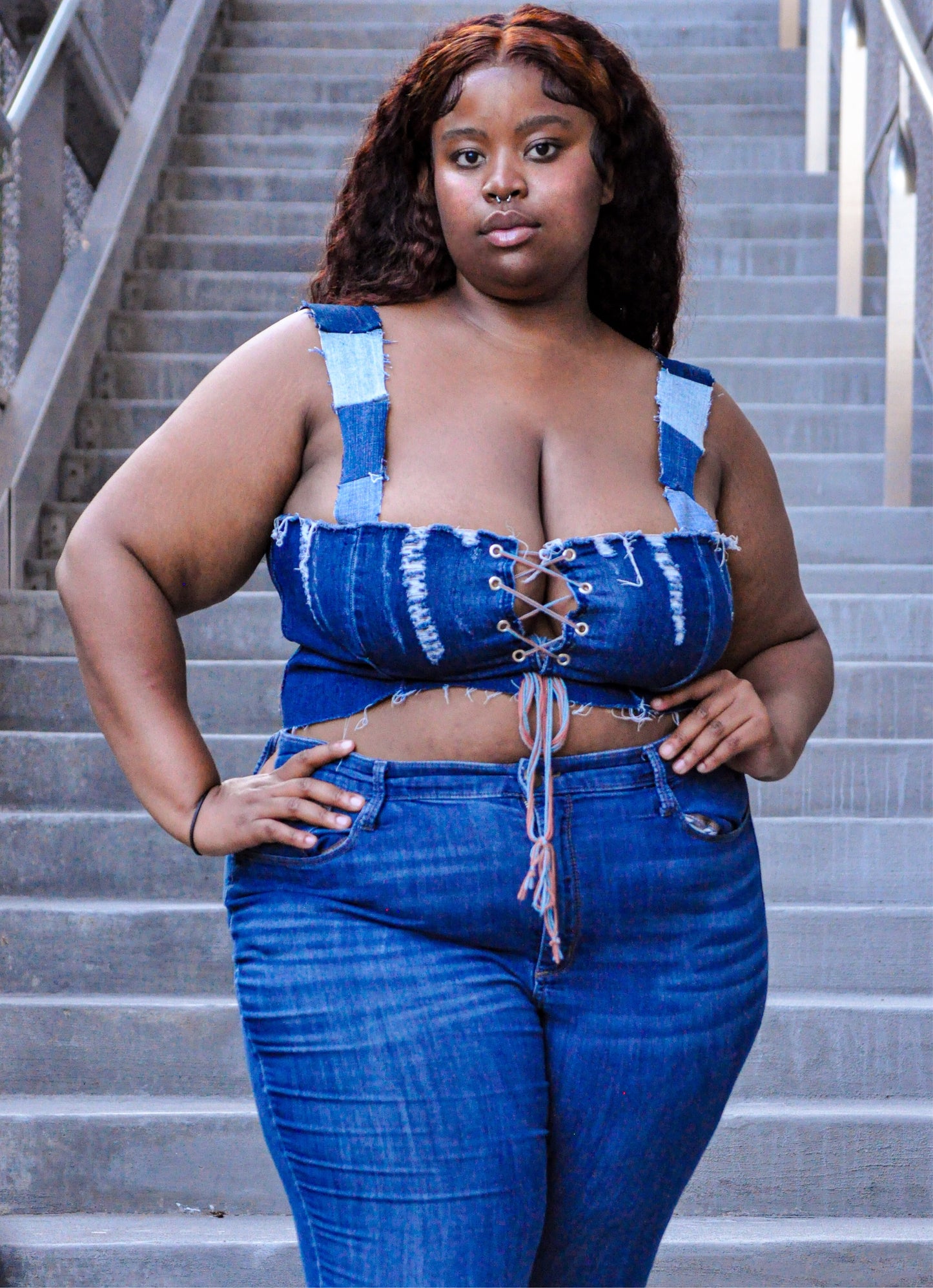 “A Whole Lotta Denim” Plus-Sized Jean Lace Top