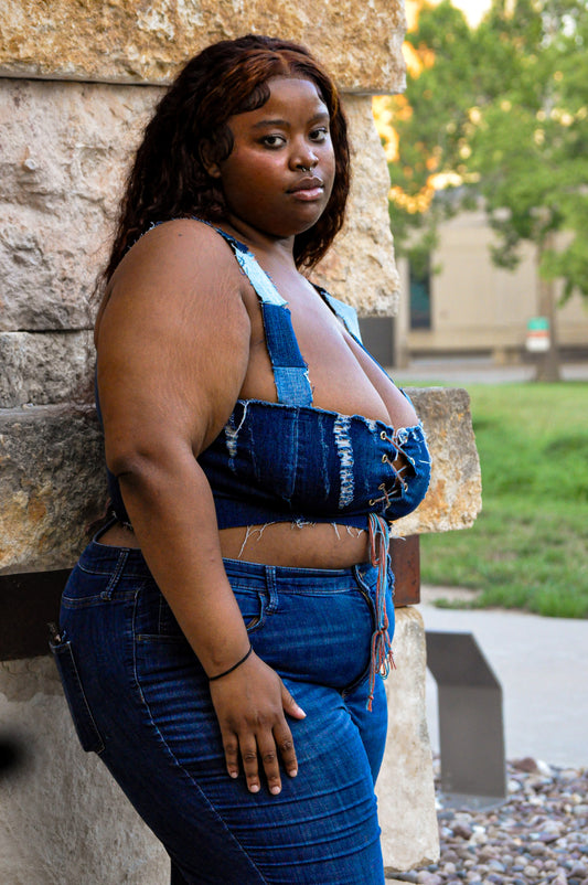 “A Whole Lotta Denim” Plus-Sized Jean Lace Top