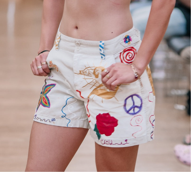 “Como La Flor” Custom Painted Logo Shorts
