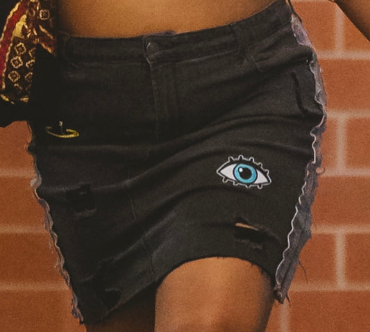 "All Eyez On Me"  Plus Size Denim Skirt