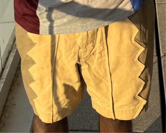 “Alligator Bites” Tan/Olive Green Shorts