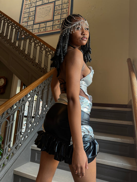 “Galacta Girl” Leather Ruffle Skirt