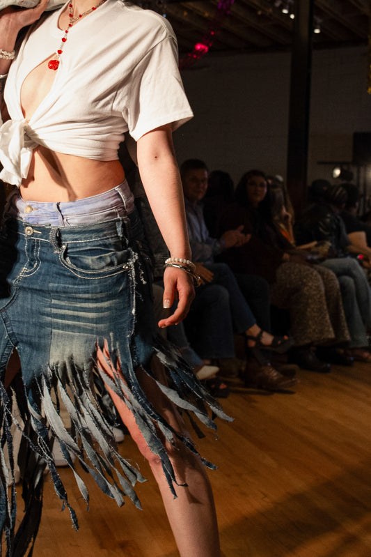 “Hanging By a Thread” Asymmetrical Denim Skirt
