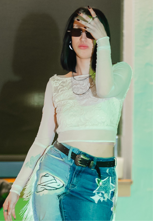 “White Lace Doves” Crop Top