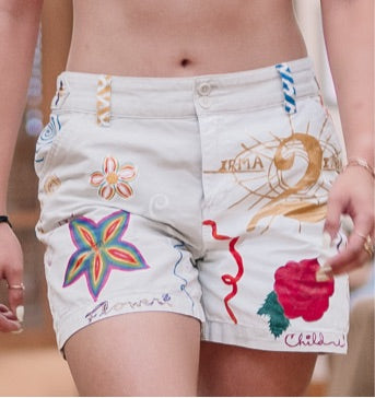 “Como La Flor” Custom Painted Logo Shorts